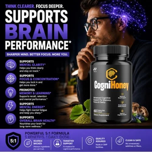 Cognihoney benefits: mental clarity, focus and concentration, memory and learning, mental energy and overall brain health