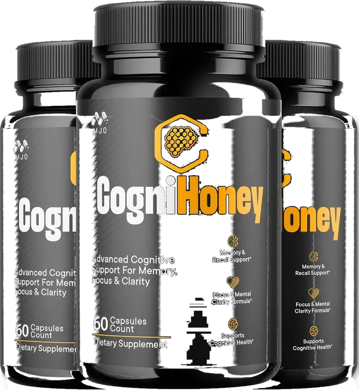 Cognihoney three-bottle package of memory and focus capsules